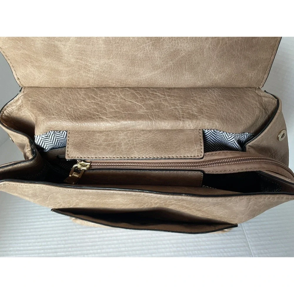 Backpack Tan Brown Bag Vegan Leather With Gold Accents Tassle